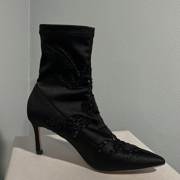 Zara Basics Black Satin Beaded Booties Boots - Picture 4 of 14